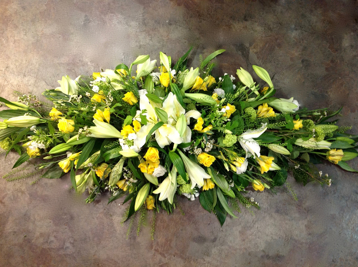 white lily coffin spray Rose, Lily and Freesia Coffin Spray