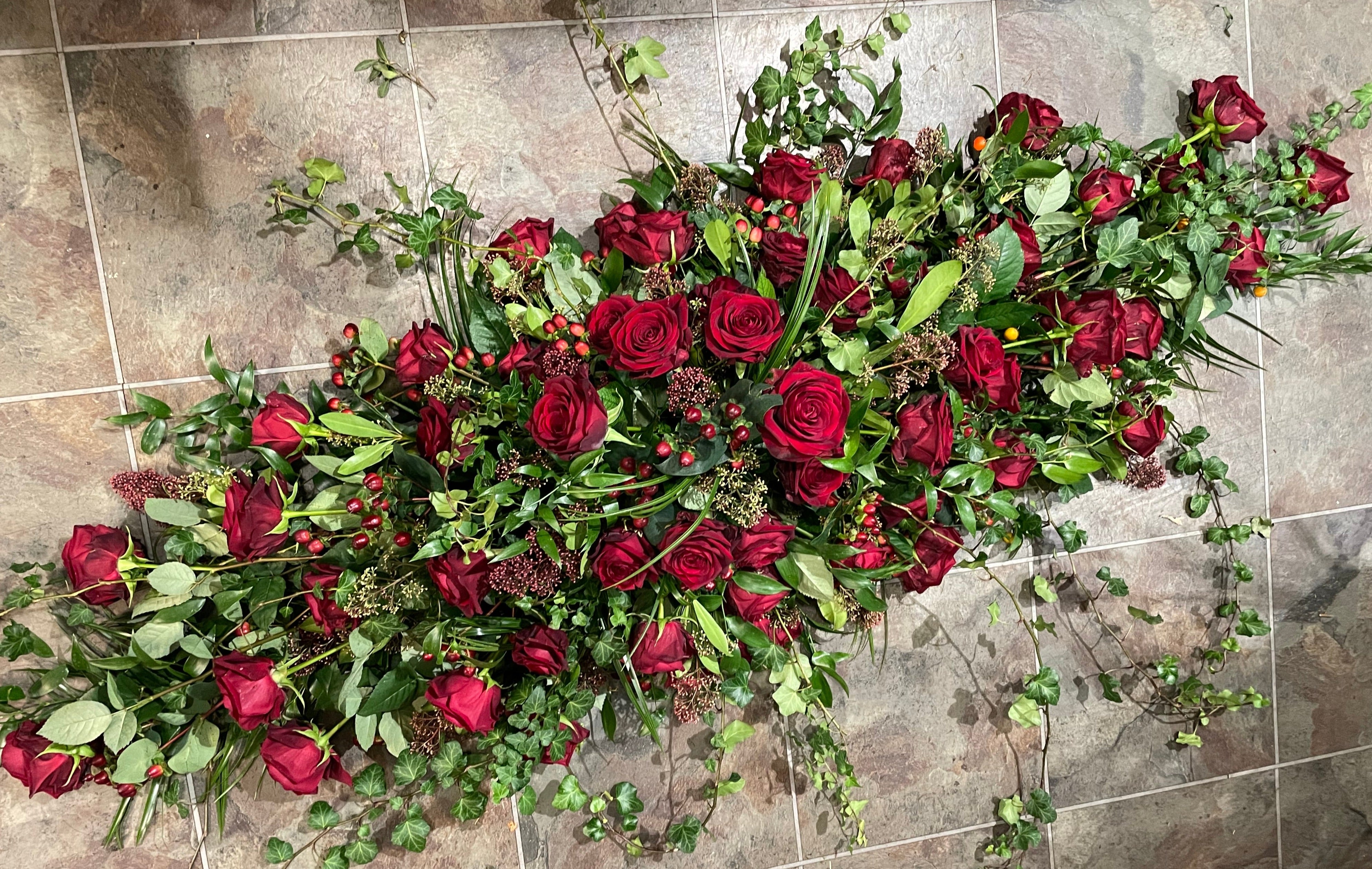 Rose and Spray Rose Coffin Spray - Sarah Horne Botanicals