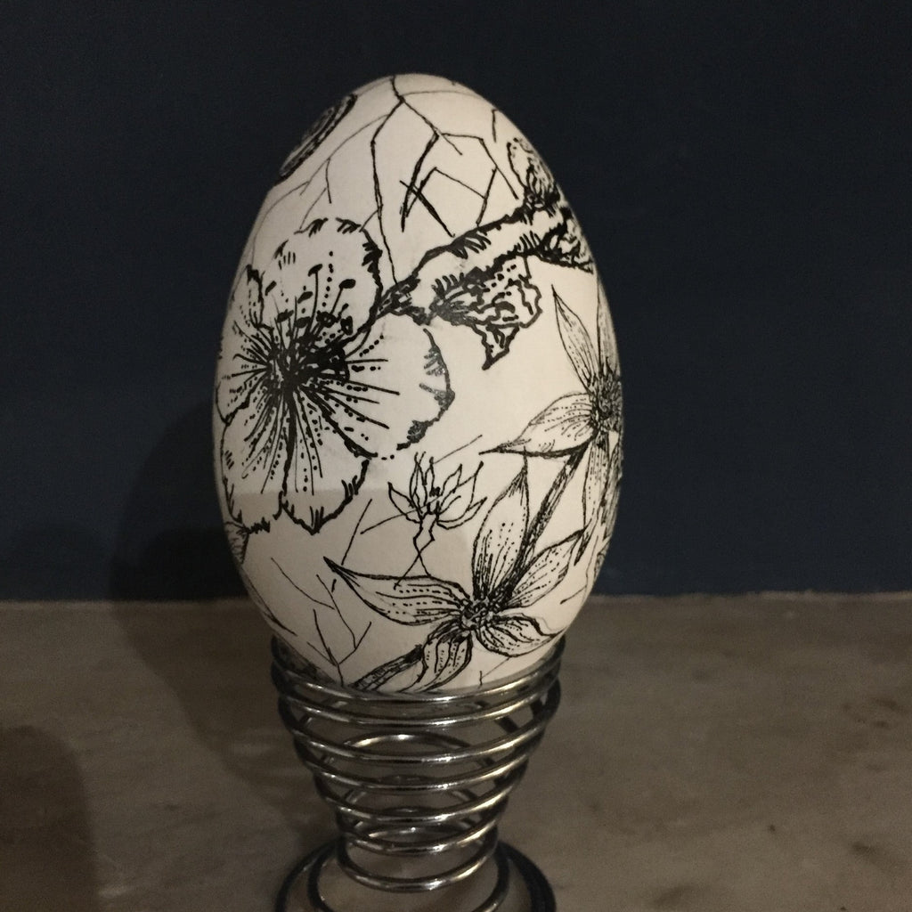 Fineliner Ink Drawing on a Goose Egg Friday 22nd March - Sarah Horne Botanicals