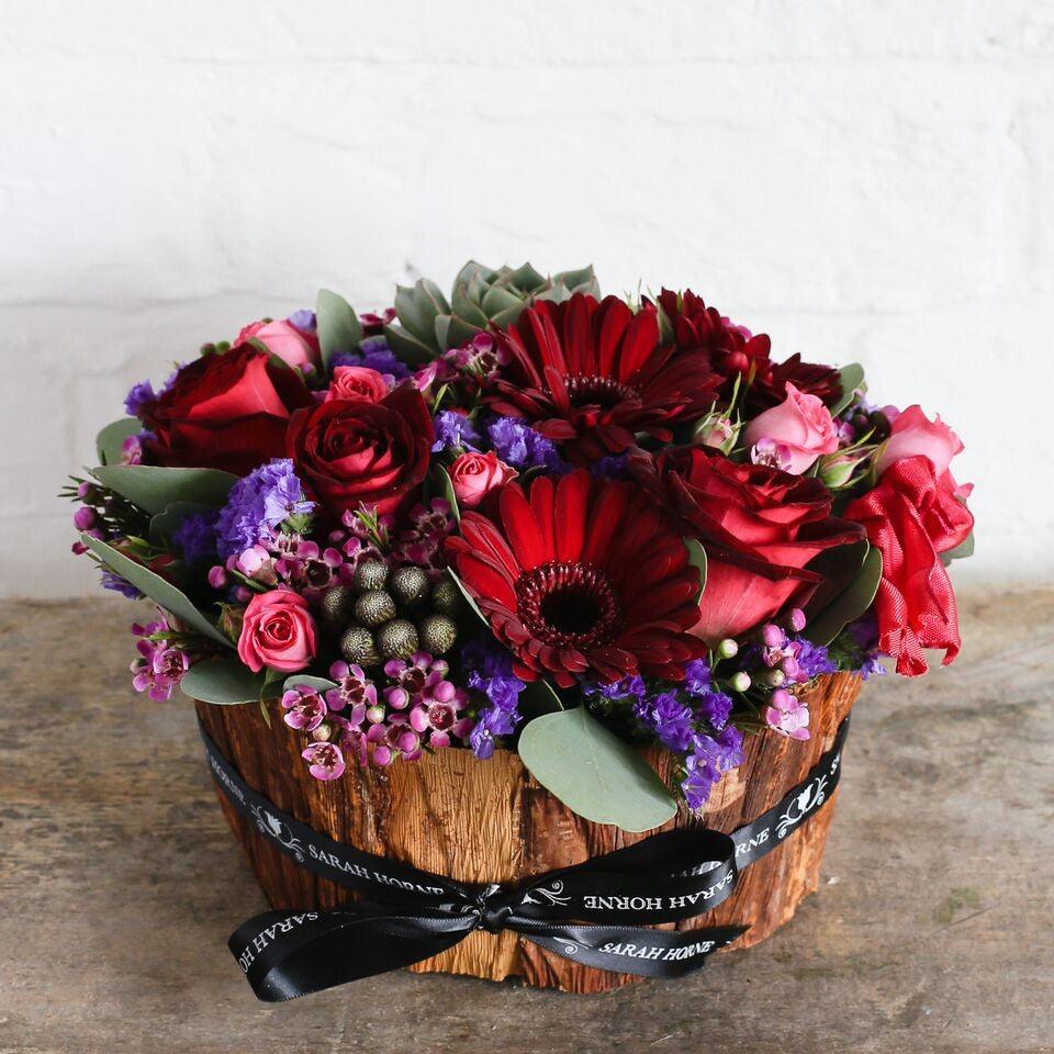 Red and purple flower arrangement