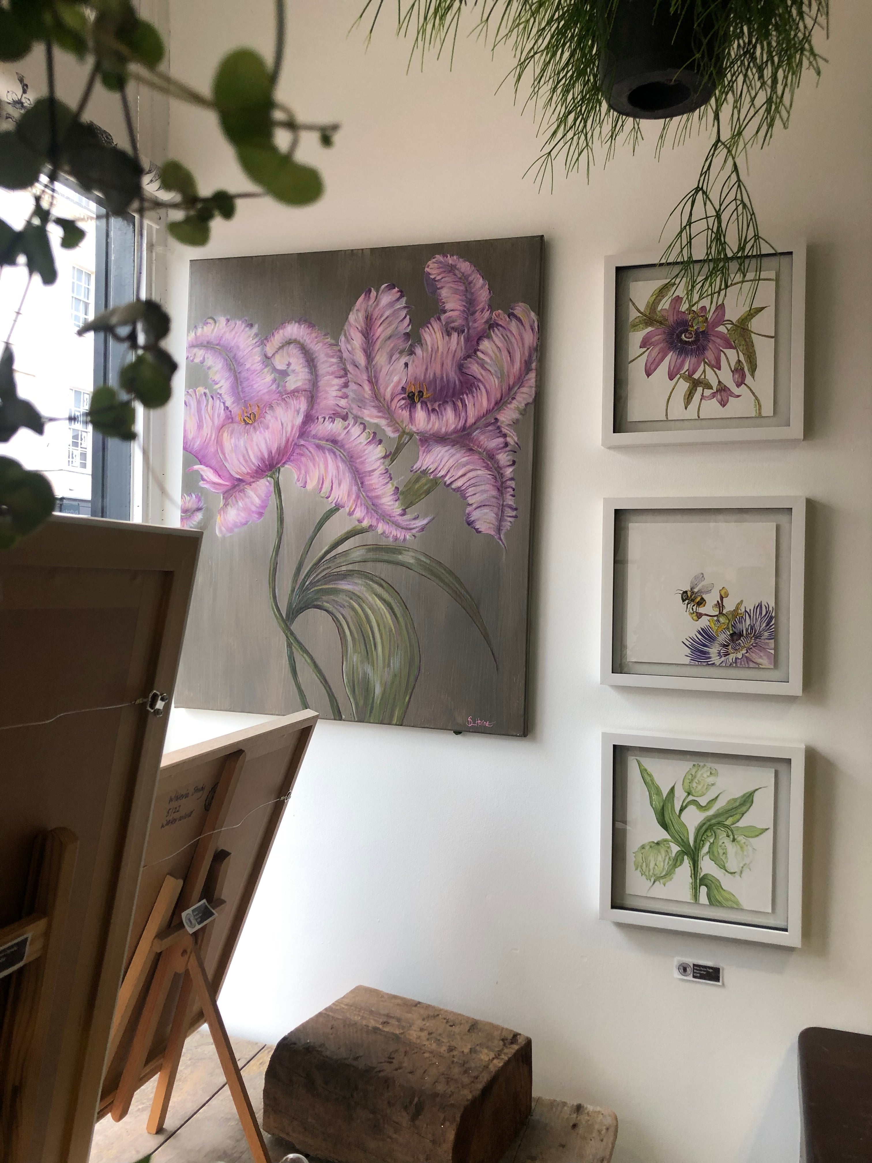 Two pink & Lilac Dancing Tulips Acrylic Painting