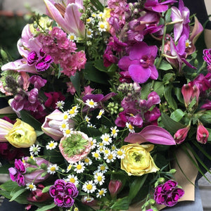 purple amd gold flowers with foliage