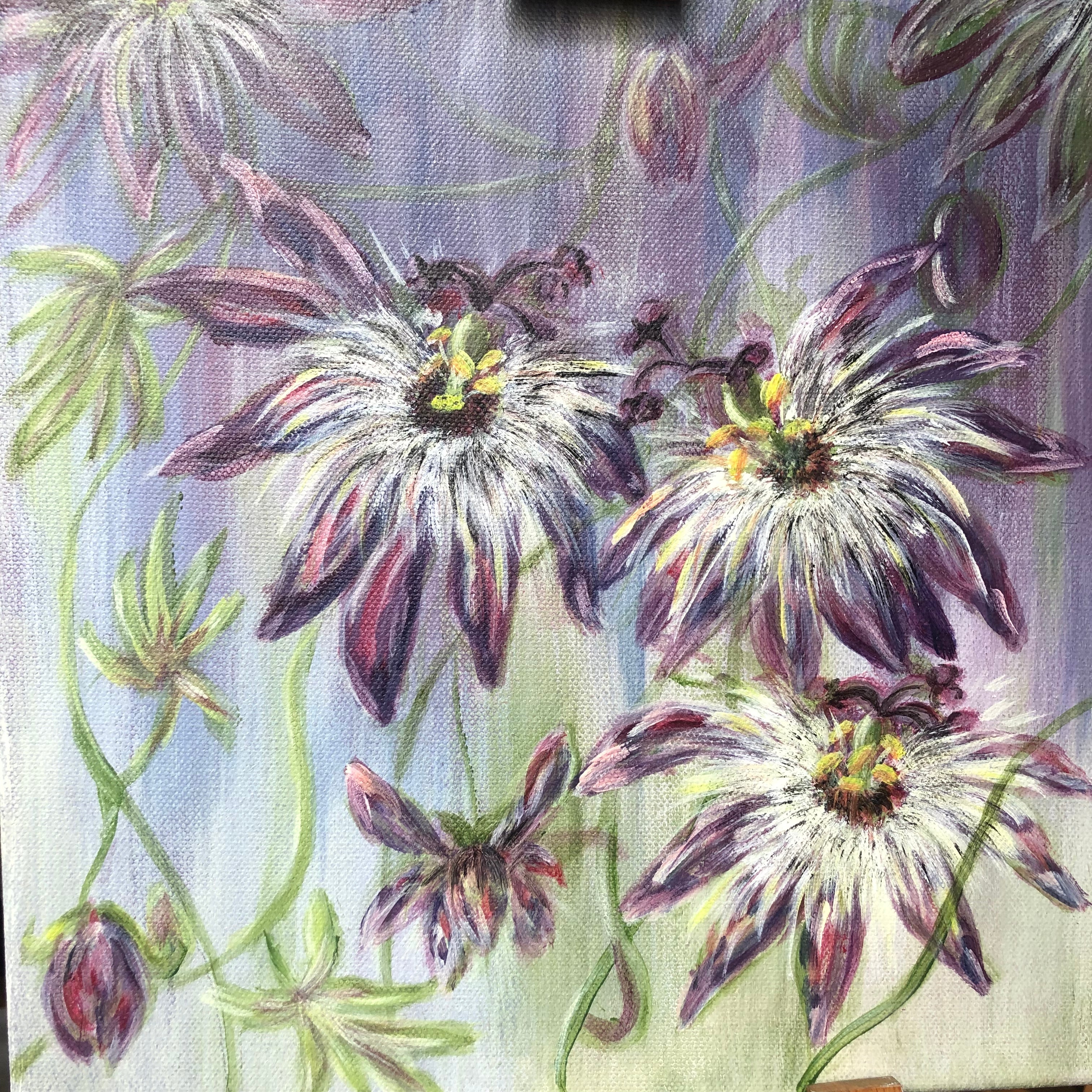 Small Passiflora Study Acrylic Painting - Sarah Horne Botanicals