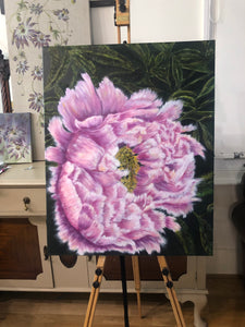 Pink Peony on Canvas Acrylic Painting - Sarah Horne Botanicals