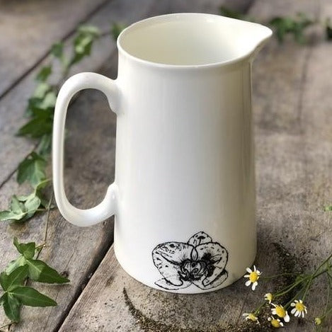 Fine bone china jug with Sarah Horne botanical orchid print.