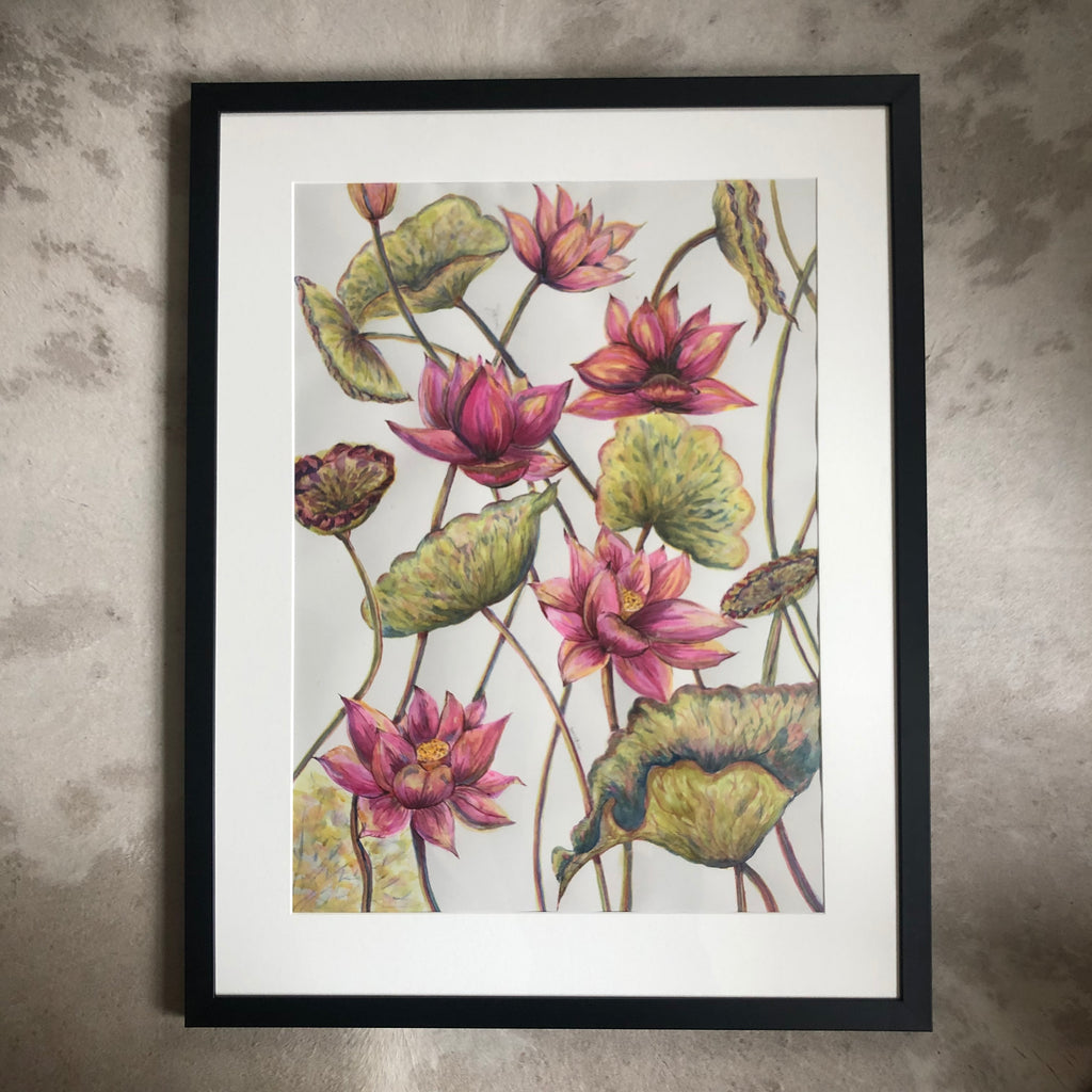 Lotus Flowers Ink Painting SOLD - Sarah Horne Botanicals