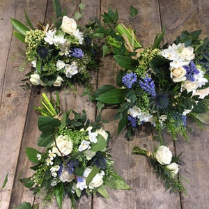 blue and white floral bridesmaid bouquet