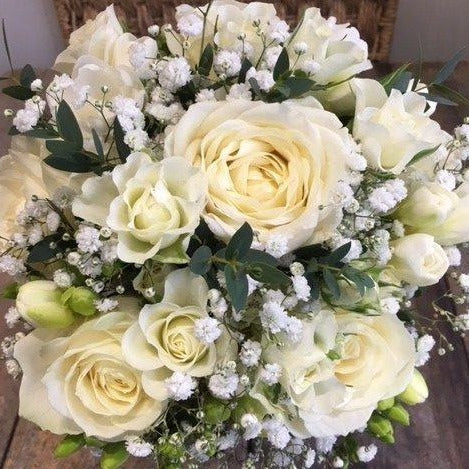 cream roses and gypsophilia 