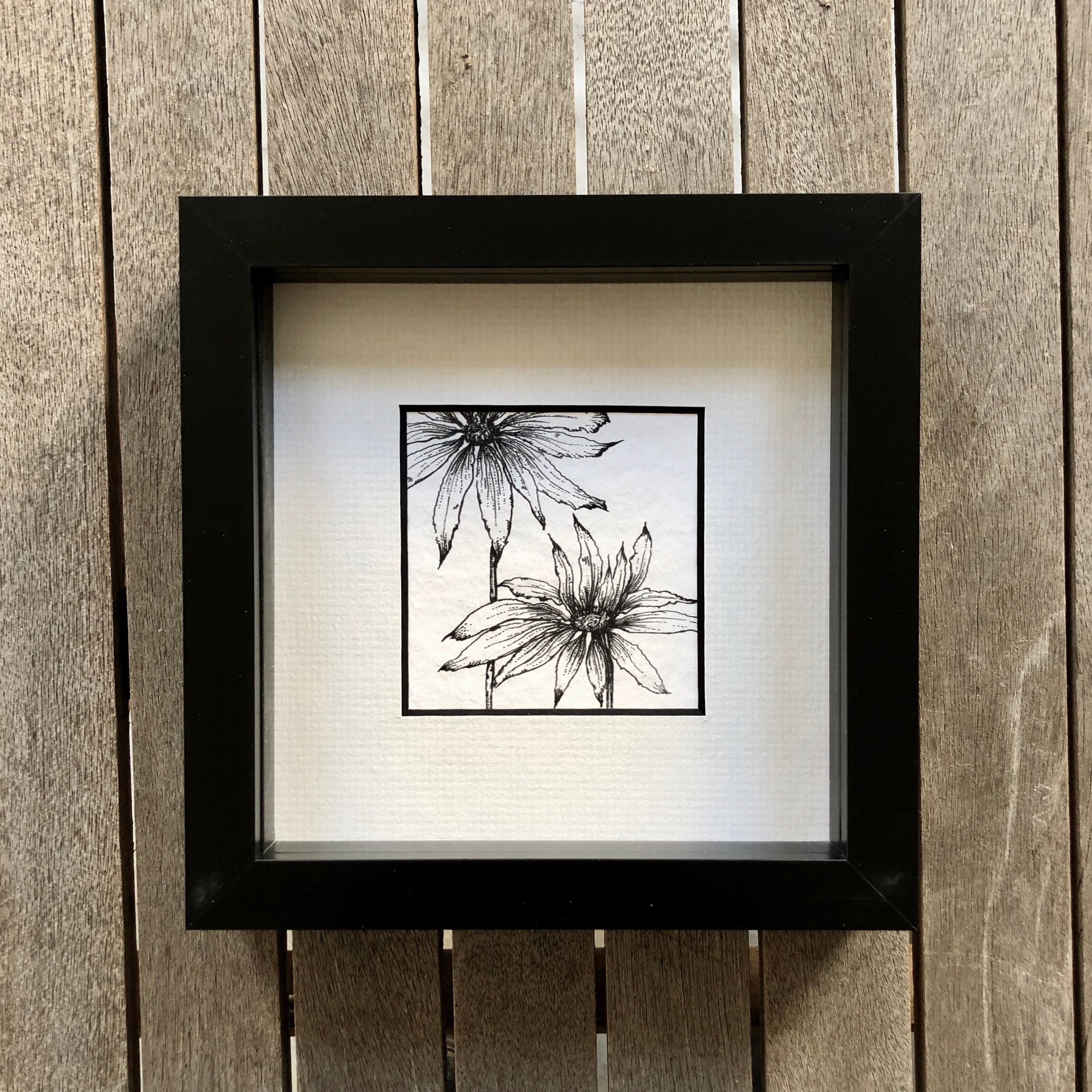 Daisy illustration in a black frame