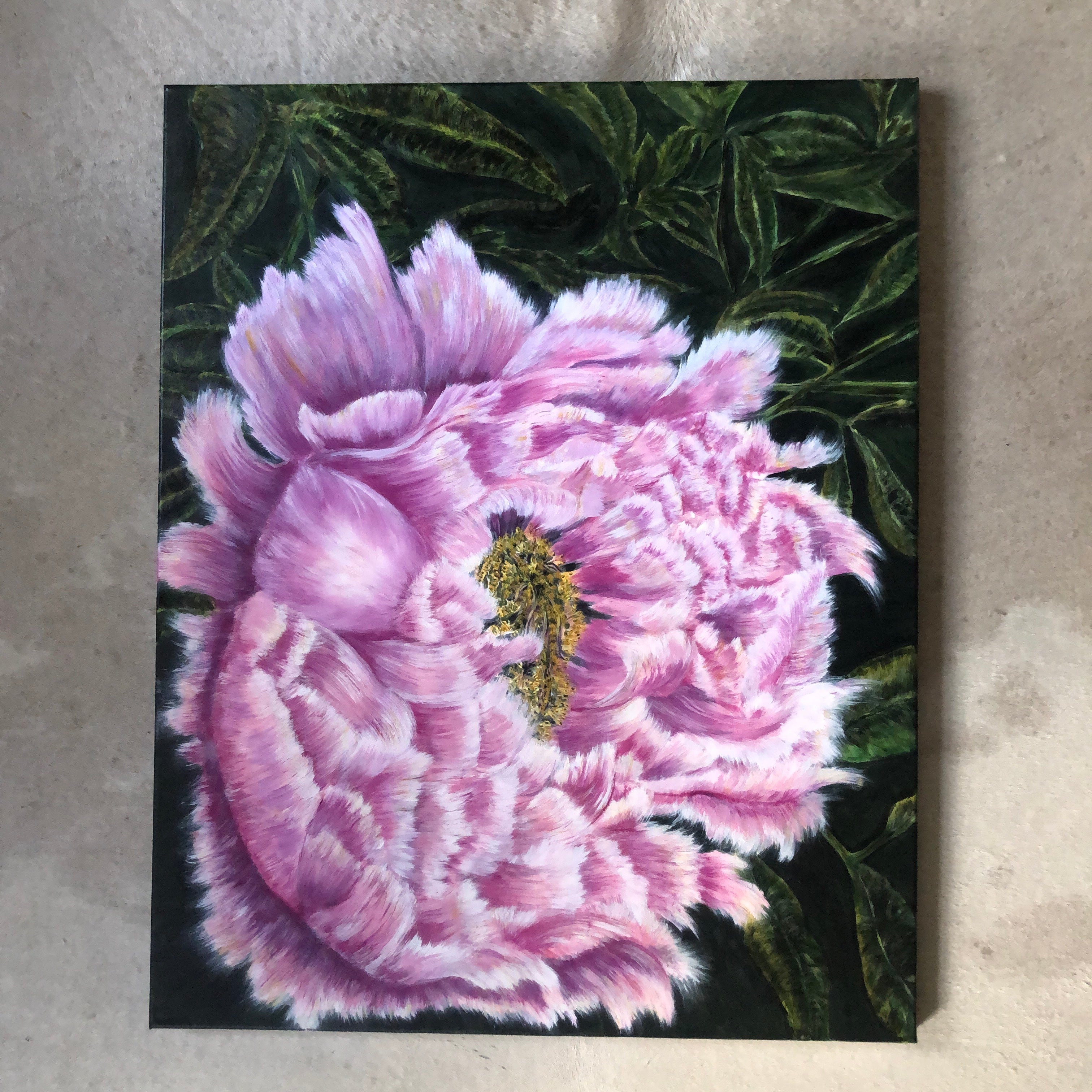 Pink Peony on Canvas Acrylic Painting - Sarah Horne Botanicals