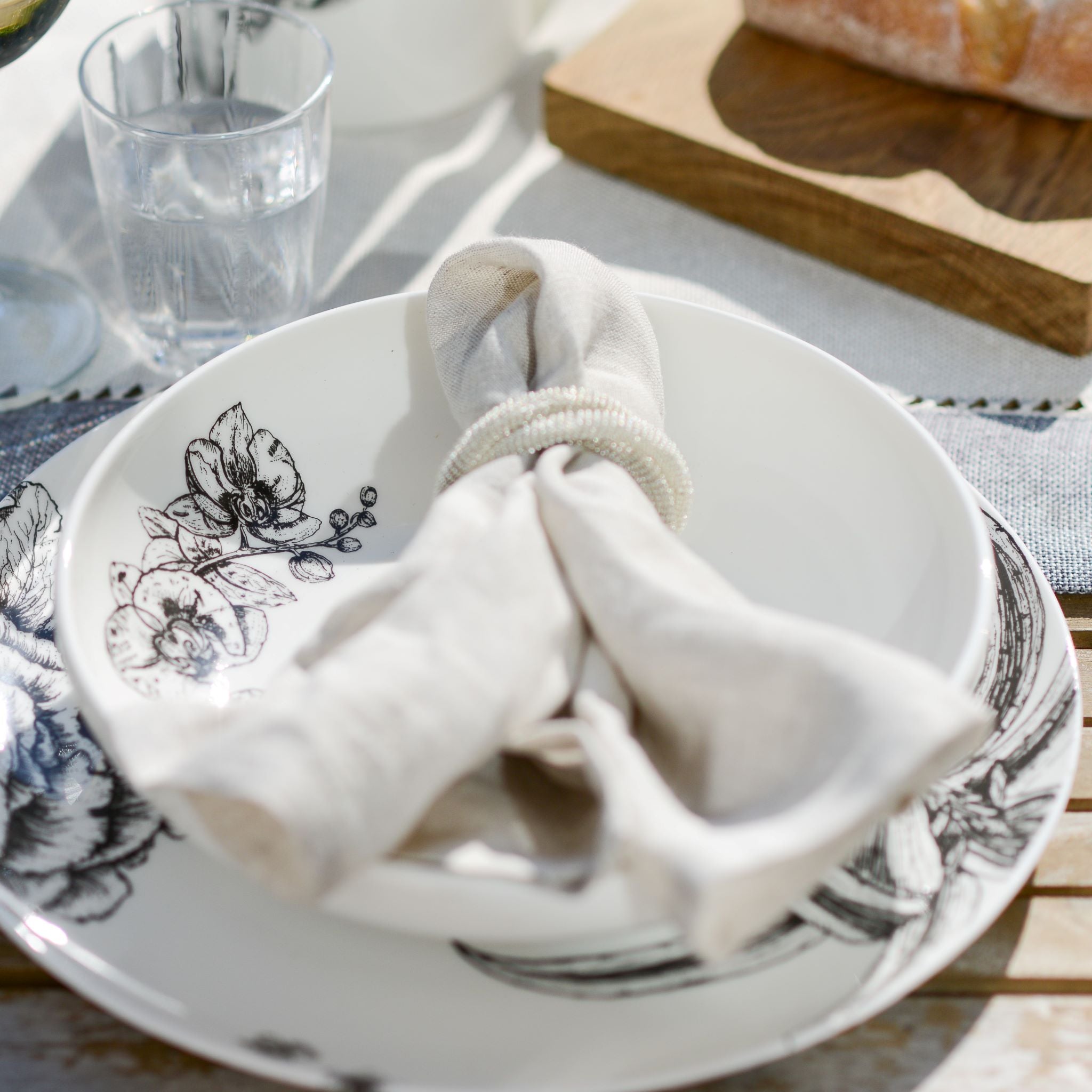 Botanical bone china pasta bowl