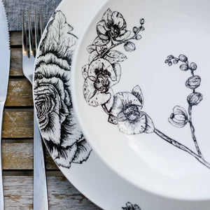 detail of pasta bowl orchid design