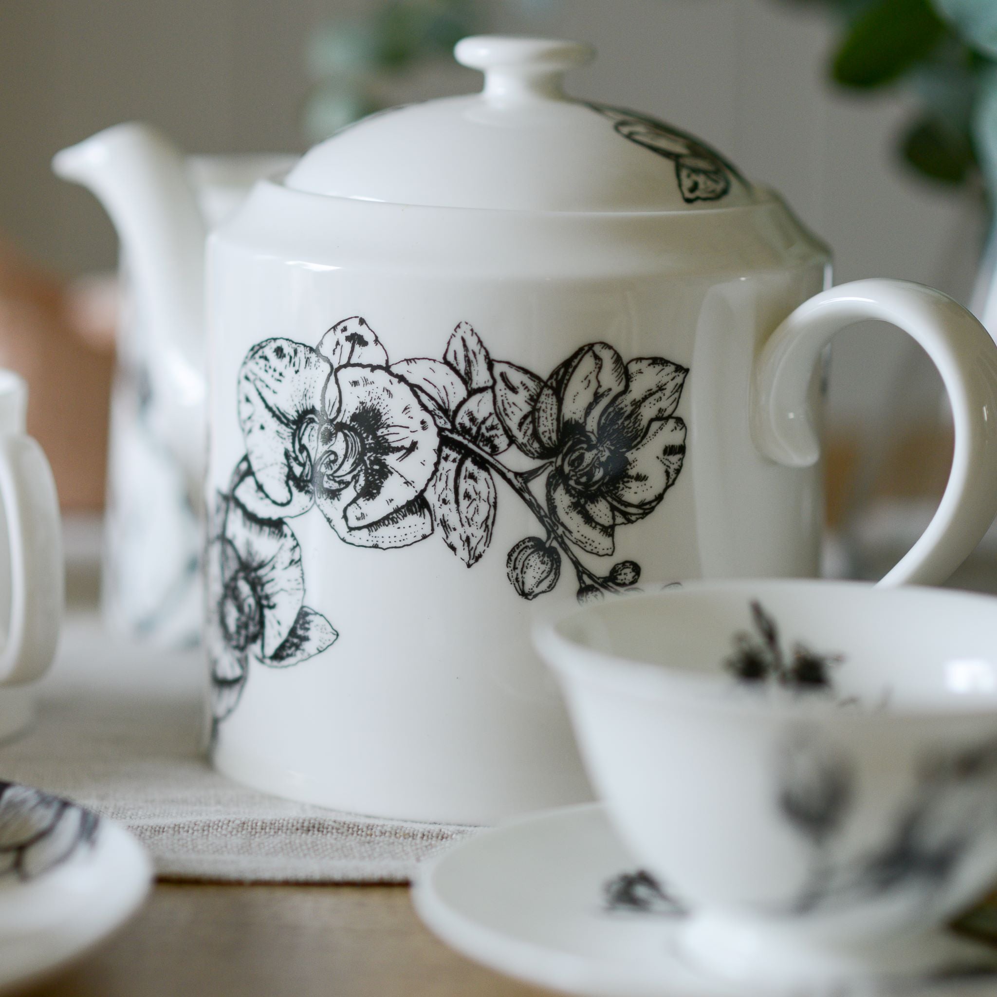 orchid design teapot