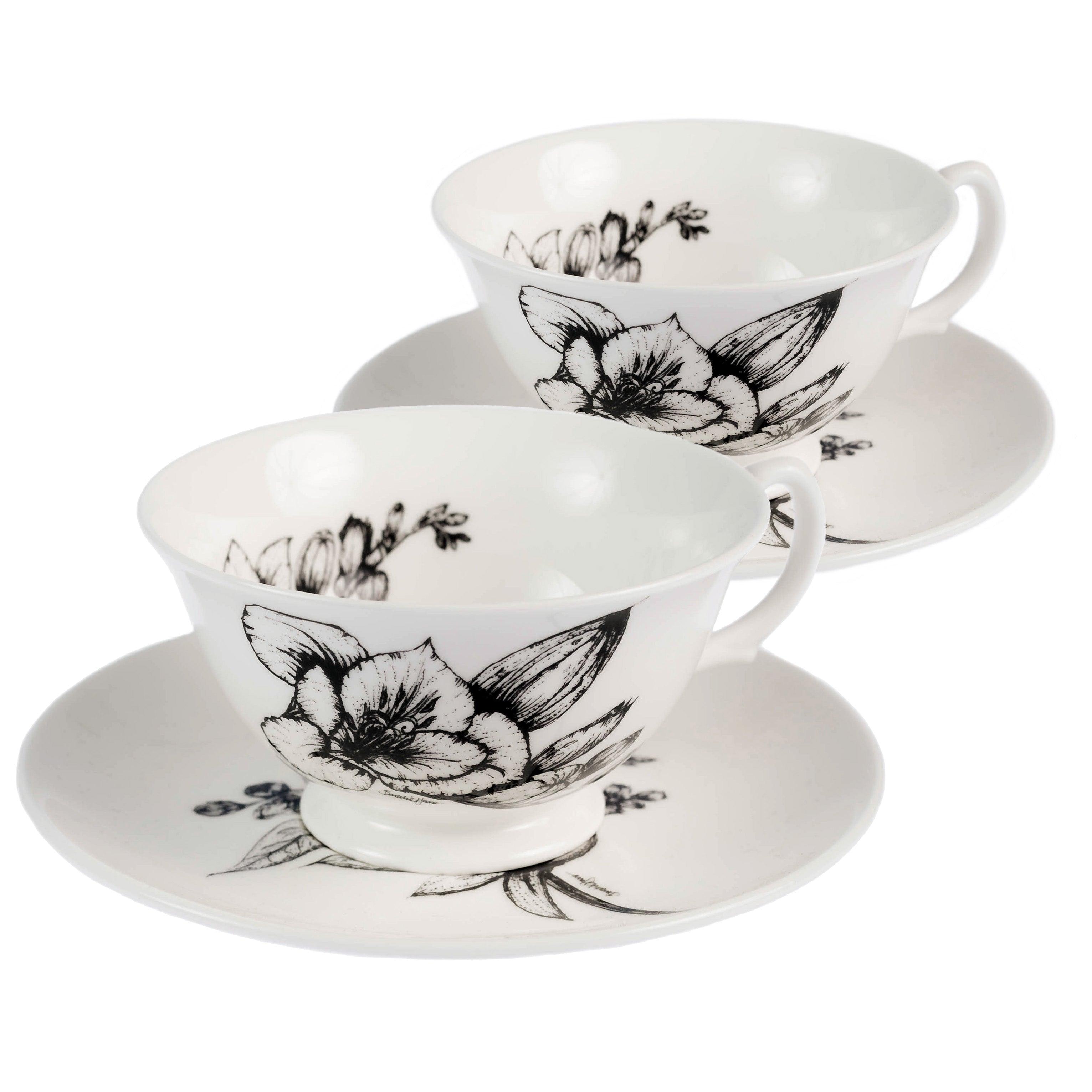 duo of freesia and orange blossom cups and saucers 