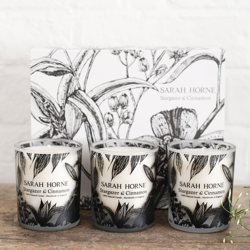 natural scented candles trio stargazer cinnamon