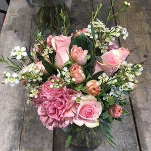 pink rose and white flower bridesmaid bouquet