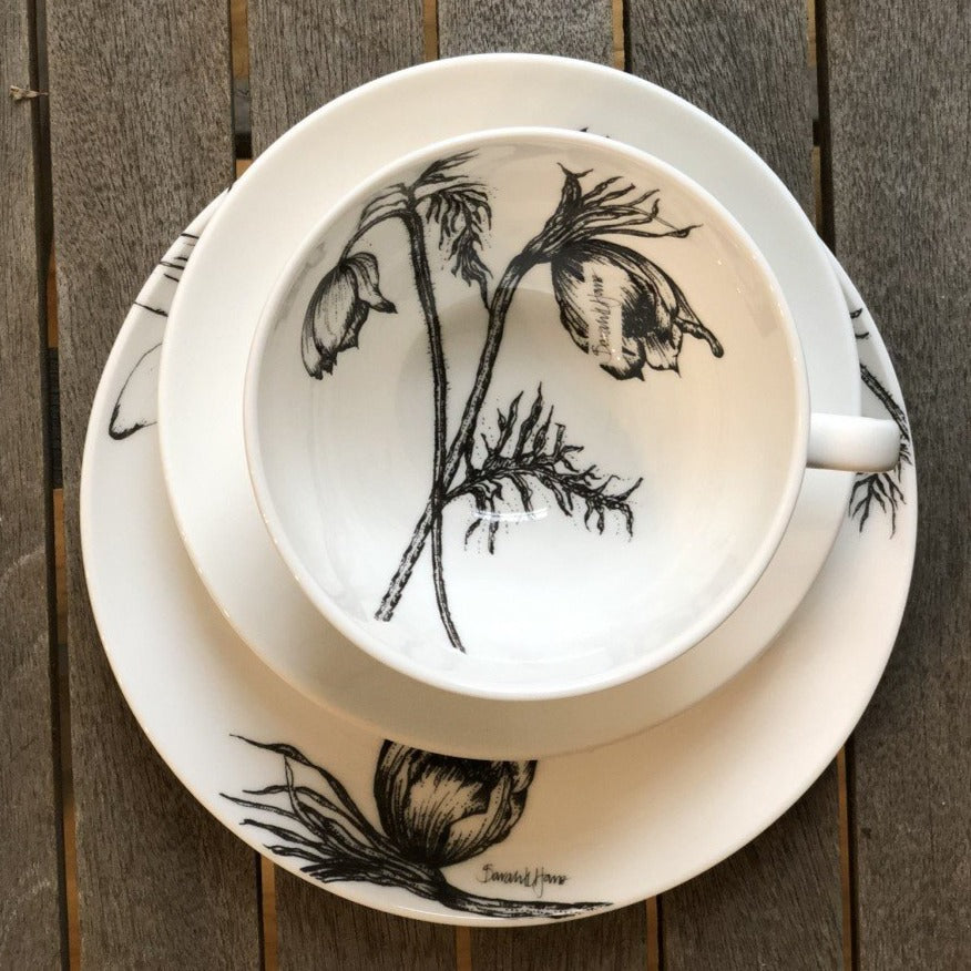 Fine Bone China- Cup and Saucer: Pasque Flowers