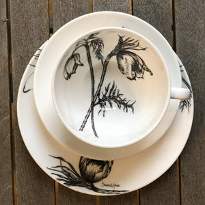 Fine Bone China- Cup and Saucer: Pasque Flowers
