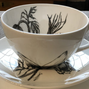 Fine Bone China- Cup and Saucer: Pasque Flowers