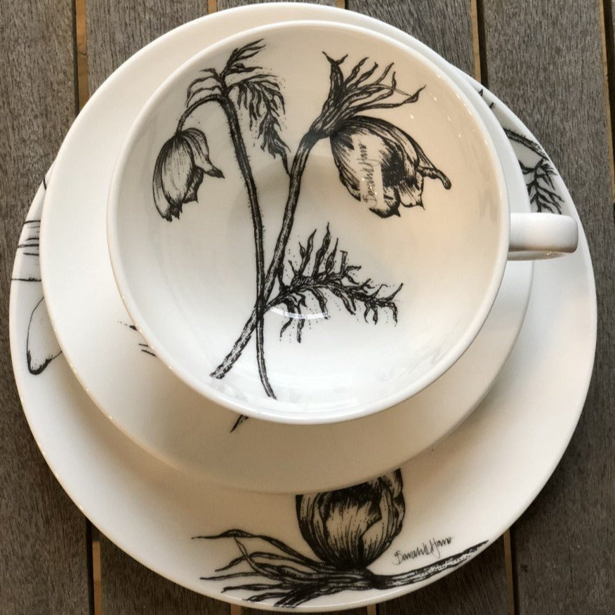 Fine Bone China- Cup and Saucer: Pasque Flowers