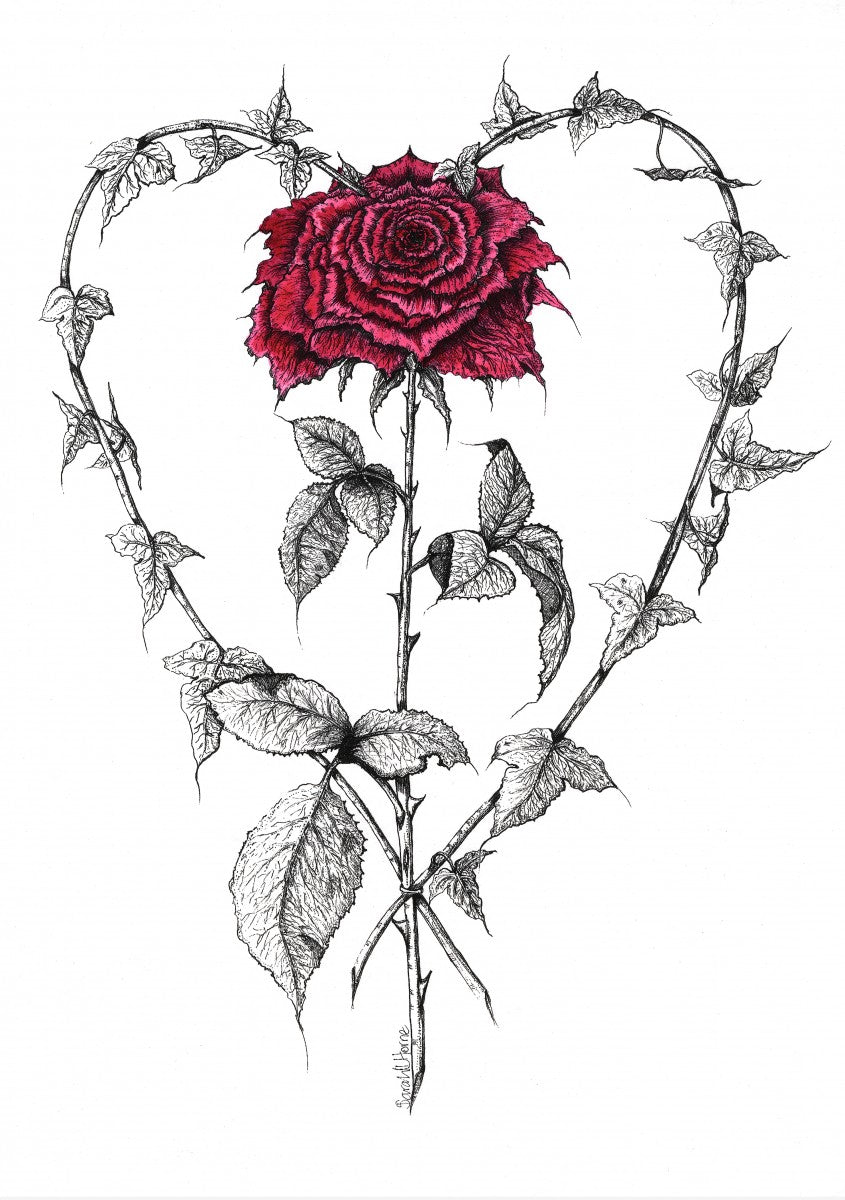 Ivy Heart with Cerise Red Rose - Sarah Horne Botanicals