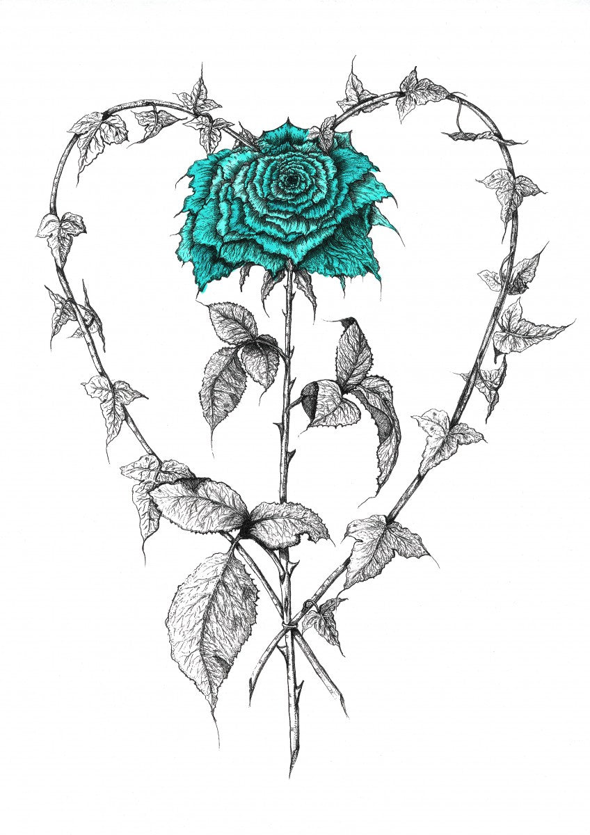 Ivy Heart with Teal Rose - Sarah Horne Botanicals