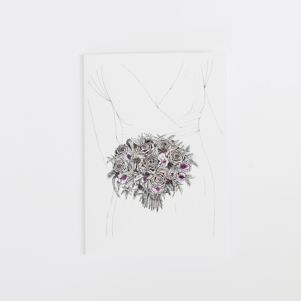 Card with illustraion of wedding bouquet